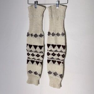 Vintage Hand Knit Cream Brown Leg Warmers